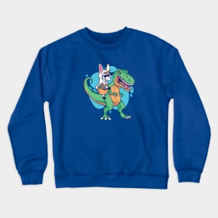 Unicorn in Bunny Suit Riding Dinosaur Crewneck Sweatshirt